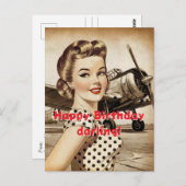 vrouw & WO2 Vliegtuig, Elegante Birthda Briefkaart (Voorkant / Achterkant)