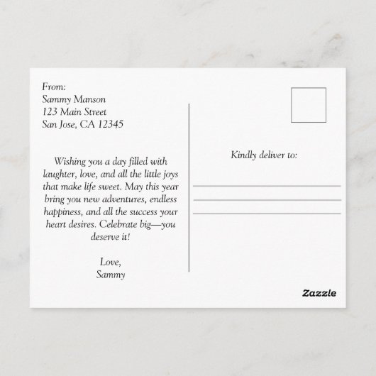 vrouw & WO2 Vliegtuig, Elegante Birthda Briefkaart (Achterkant)