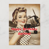 vrouw & WO2 Vliegtuig, Elegante Birthda Briefkaart (Voorkant)