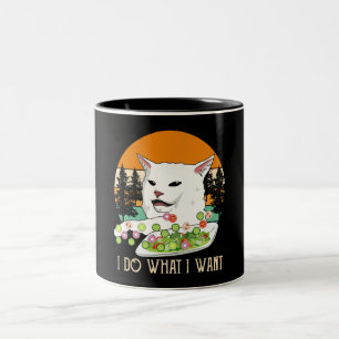 Vrouw Yelling at Cat Meme Tweekleurige Koffiemok