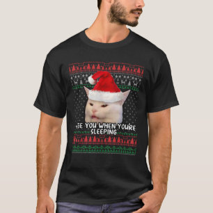 Vrouw Yelling bij een Cat Ugly KerstSweater Meme T-shirt