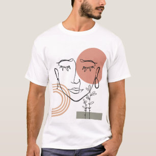 Vrouw ziet één lijntekening. hedendaagse sjabloo t-shirt