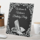 Vrouw Zwart Zilver Verjaardagsfeestje Welkomsttafe Reclamebord Met Voetstuk (Insitu)