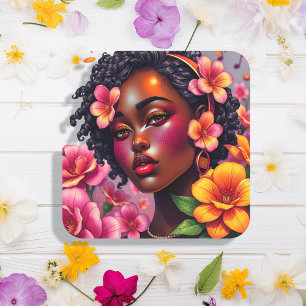  Vrouwe van Kleur Roze Bloemen Musical Notes Vierkante Sticker