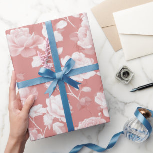Vrouwelijk babyroze roos wit bloemmotief cadeaupapier