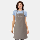 Vrouwelijk beige greige op maat gemaakt script naa schort (Gedragen)
