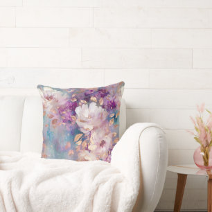 Vrouwelijk Blauw Wit Goud Paarse Bloemen Kussen