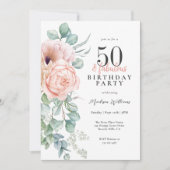 Vrouwelijk Bloemen 50 en Fabulous Verjaardagsfeest Kaart (Voorkant)