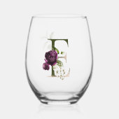 Vrouwelijk bloemmonogram de letter E Wijnglas Zonder Voet (Voorkant)