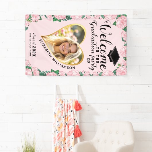 Vrouwelijk bloemmotief roze afstuderen aangepaste  spandoek (Insitu)