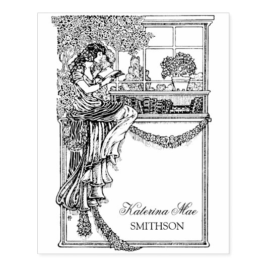  vrouwelijk chic ex libris label 	rubberstempel (Afrduk)