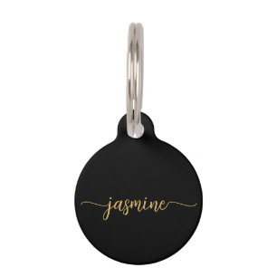Vrouwelijk eenvoudig zwart en goud monogram schrif huisdierpenning