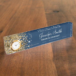 Vrouwelijk Glitterend Goud Glam Navy Blauwe Naambordje