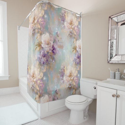 Vrouwelijk goud wit bloemen douchegordijn (In situ)