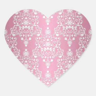 Vrouwelijk kant damast roze en wit hart sticker