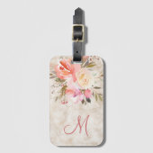 Vrouwelijk Marmer en Bloemen Patroon met Monogram Bagagelabel (Voorkant (verticaal))