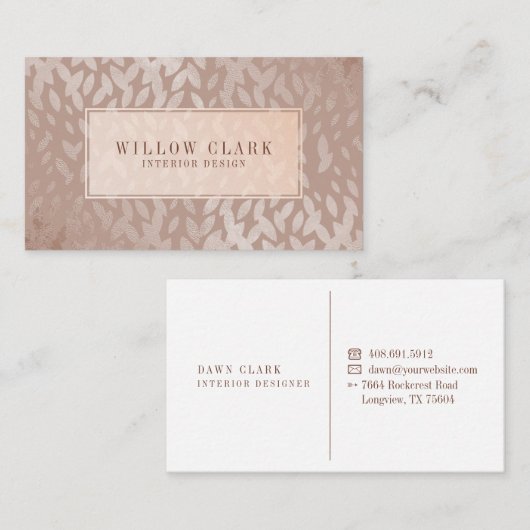 Vrouwelijk Roos Gold Willow Tree Leaf Pattern Visitekaartje (Voorkant / Achterkant)