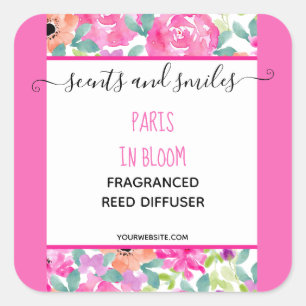 Vrouwelijk Roze Bloemen Reed Diffuser Productlabel Vierkante Sticker