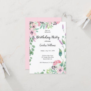 Vrouwelijk Roze en Beige Bloemen Verjaardagsfeest Kaart
