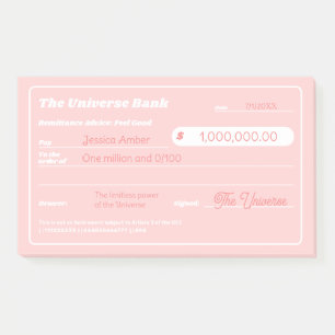 Vrouwelijk Roze Geld Manifestatie Blanco Check Post-it® Notes