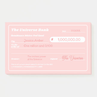Vrouwelijk Roze Geld Manifestatie Blanco Check Post-it® Notes