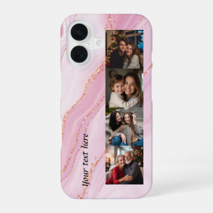 Vrouwelijk roze marmer 4 foto's iPhone 16 hoesje