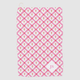 Vrouwelijk roze & rode patroon met initialen golfhanddoek
