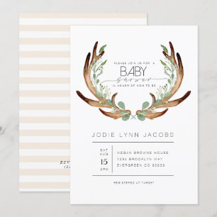 Vrouwelijk rustiek gewei BABY SHOWER WATERVERF Kaart