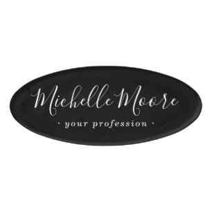 Vrouwelijk script elegant zwart naambadge