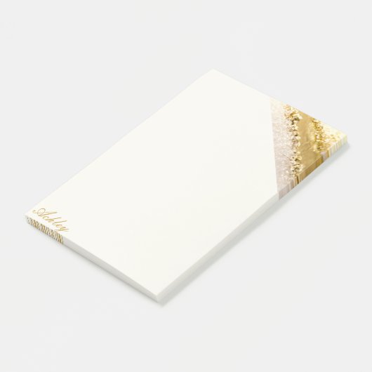 Vrouwelijk script gouden marmer post-it® notes (Schuin)