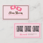 Vrouwelijk Sociaal Roze Script Tekst QR-code Visitekaartje (Voorkant / Achterkant)