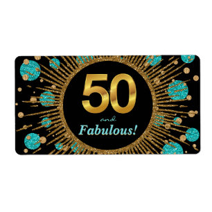 Vrouwelijk Turquoise 50e Verjaardagsfeest Waterfle Etiket