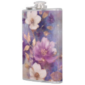 Vrouwelijk wit glam goud Paarse bloemen Heupfles (Links)