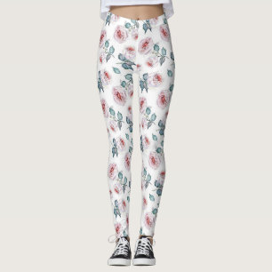 vrouwelijk zacht roze rozenpatroon leggings