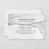 Vrouwelijk Zilver Grijs Glitter Marmer Agate Monog Kaart (Achterkant)