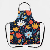  vrouwelijk zwart bloemmotief schort (Voorkant)