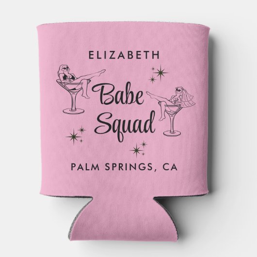 Vrouwelijke Babe Squad Roze Meidenavond Feestje Blikjeskoeler (Achterkant)