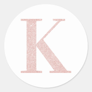 Vrouwelijke bleke roze gouden glitter monogram K Ronde Sticker