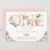 Vrouwelijke Bloemen 1e Verjaardag Blush Roze Bloem Kaart (Voorkant / Achterkant)