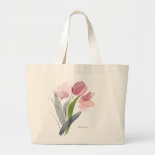Vrouwelijke bloemige tulpen groene bladeren grote tote bag