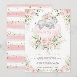 Vrouwelijke Blush Gold Elephant Baby shower per po Kaart