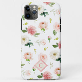 Vrouwelijke Blush Roses Patroon met Monogram iPhone 11 Pro Max Hoesje