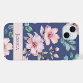 Vrouwelijke Blush Roze Bloemen Blauwe Telefoon Cas iPhone Hoesje (Achterkant horizontaal)