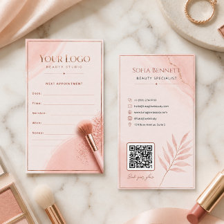 Vrouwelijke Blush Roze Gouden QR Code Salon Brandi Afsprakenkaartje