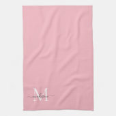 Vrouwelijke Blush Roze Grijs Monogram Script Naam Theedoek (Verticaal)
