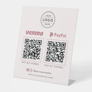 Vrouwelijke Blush Roze Logo QR Code Zakelijk Bord Reclamebord Met Voetstuk