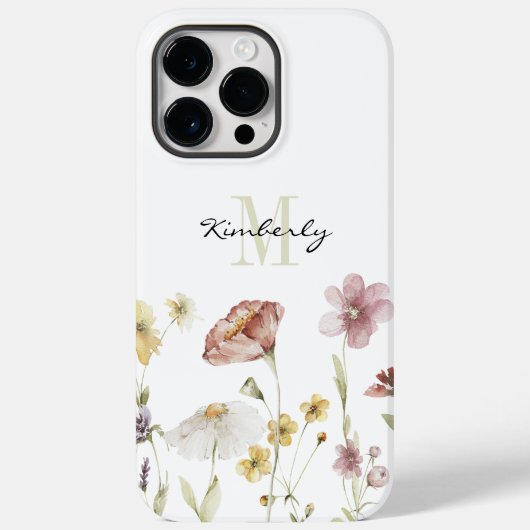 Vrouwelijke Boho Botanische Wildbloemen met Monogr Case-Mate iPhone Case (Achterkant)