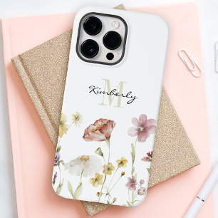 Vrouwelijke Boho Botanische Wildbloemen met Monogr Case-Mate iPhone 14 Pro Max Hoesje