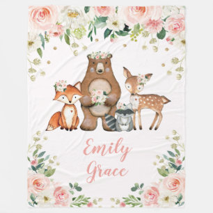 Vrouwelijke boslanddieren / Bos blozen bloemen Fleece Deken