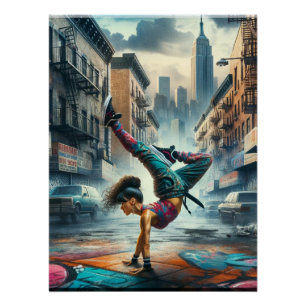 Vrouwelijke Breakdancer NYC – Urban B-Girl Art Perfect Poster